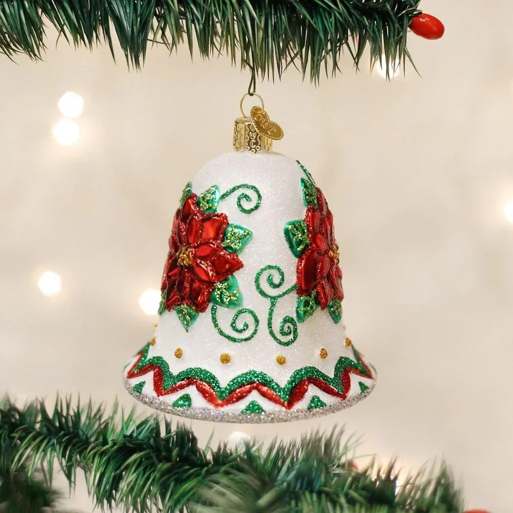 Old World Christmas Ornaments Poinsettia Bell Glass Blown